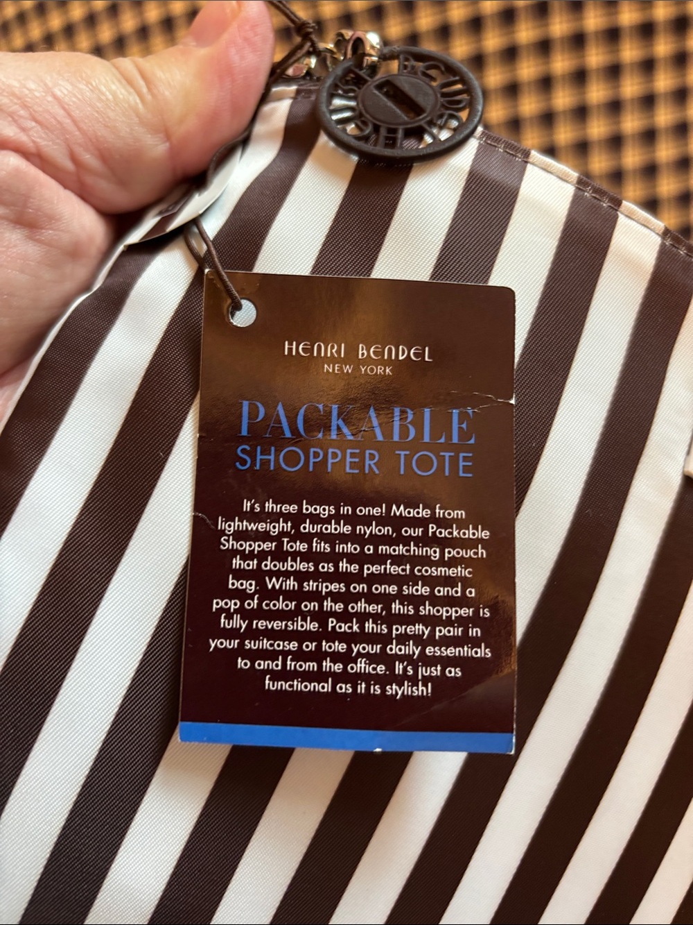 henri bendel Brown and White Vertical Striped packable tote - Picture 4 of 10